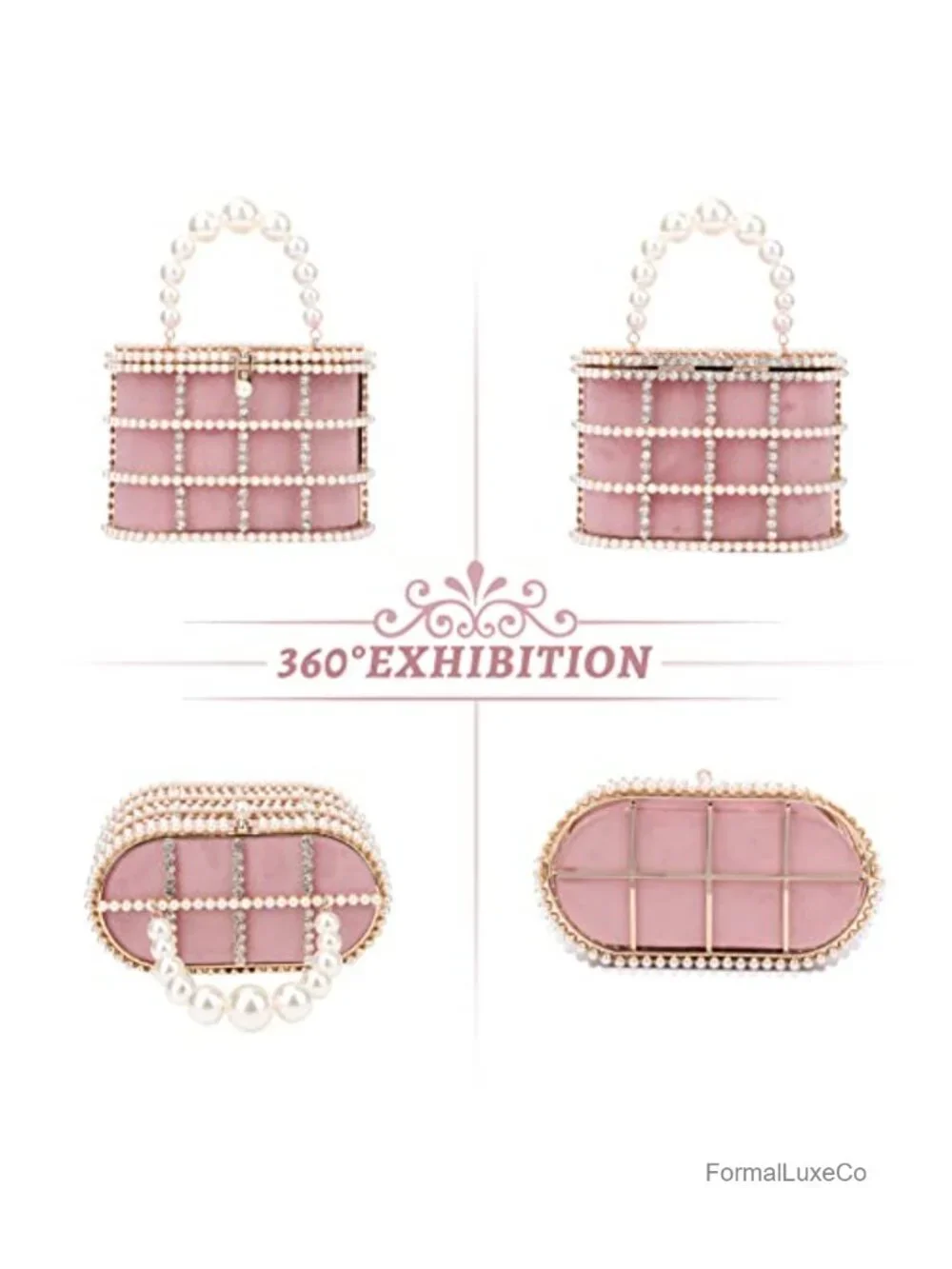 Metal Crystal Pearl Evening Clutch Bucket Bag Wedding Prom Party
